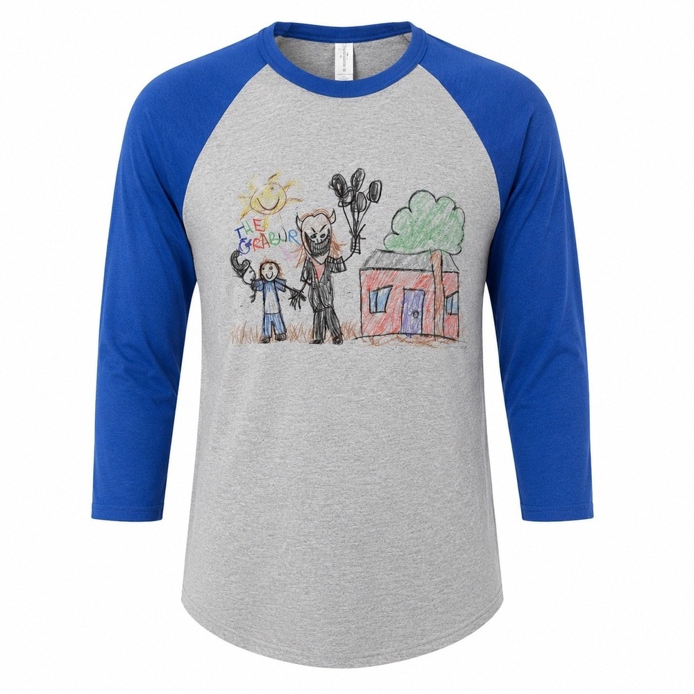Mindless Culture The Black Phone Grabber Raglan 3/4 Sleeve S Gray Blue Horror